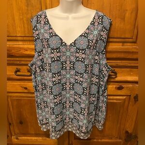 J. Jill Sleeveless Top V neck Size 3X Bohemian style print Lined Soft & Flowy